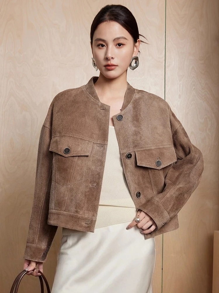 Casual Short Genuine Leather Jackets for Women Spring Autumn 2026 New High-end Simple Stand Collar Real Goatskin Suede Coat
Casual Short Genuine Leather Jackets for Women Spring Autumn 2026 New High-end Simple Stand Collar Real Goatskin Suede Coat