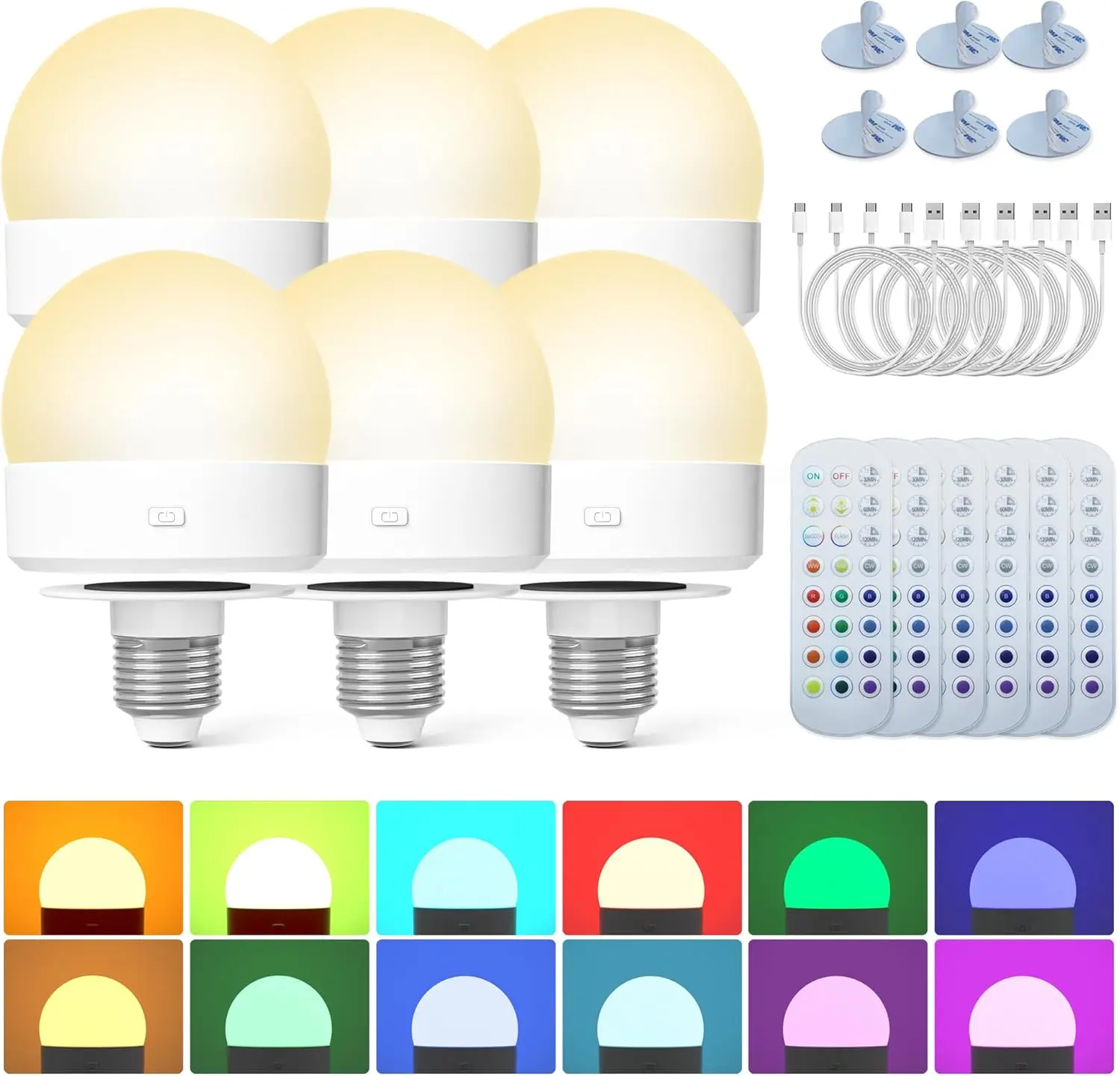 Перезаряжаемая RGB LED лампа с пультом ДУ, аккумулятор 3000 мАч, регулировка яркости, 3 температуры + 12 цветов, 6 шт. для светильников
Перезаряжаемая RGB LED лампа с пультом ДУ, аккумулятор 3000 мАч, регулировка яркости, 3 температуры + 12 цветов, 6 шт. для светильников