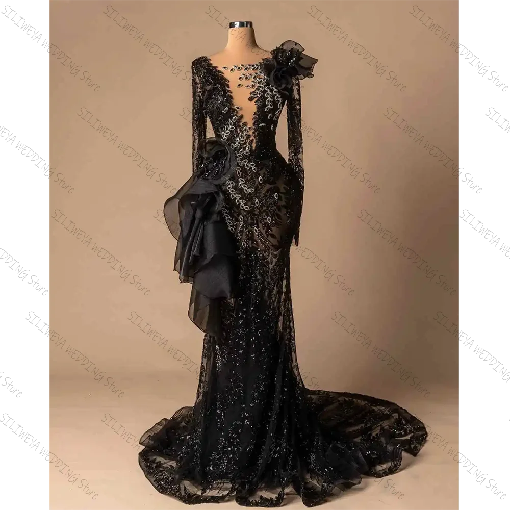 Elegant Black Mermaid Prom Dress Appliques Crystals Long Sleeve Gown Party Dresses Vestido De Noite Customized
Elegant Black Mermaid Prom Dress Appliques Crystals Long Sleeve Gown Party Dresses Vestido De Noite Customized