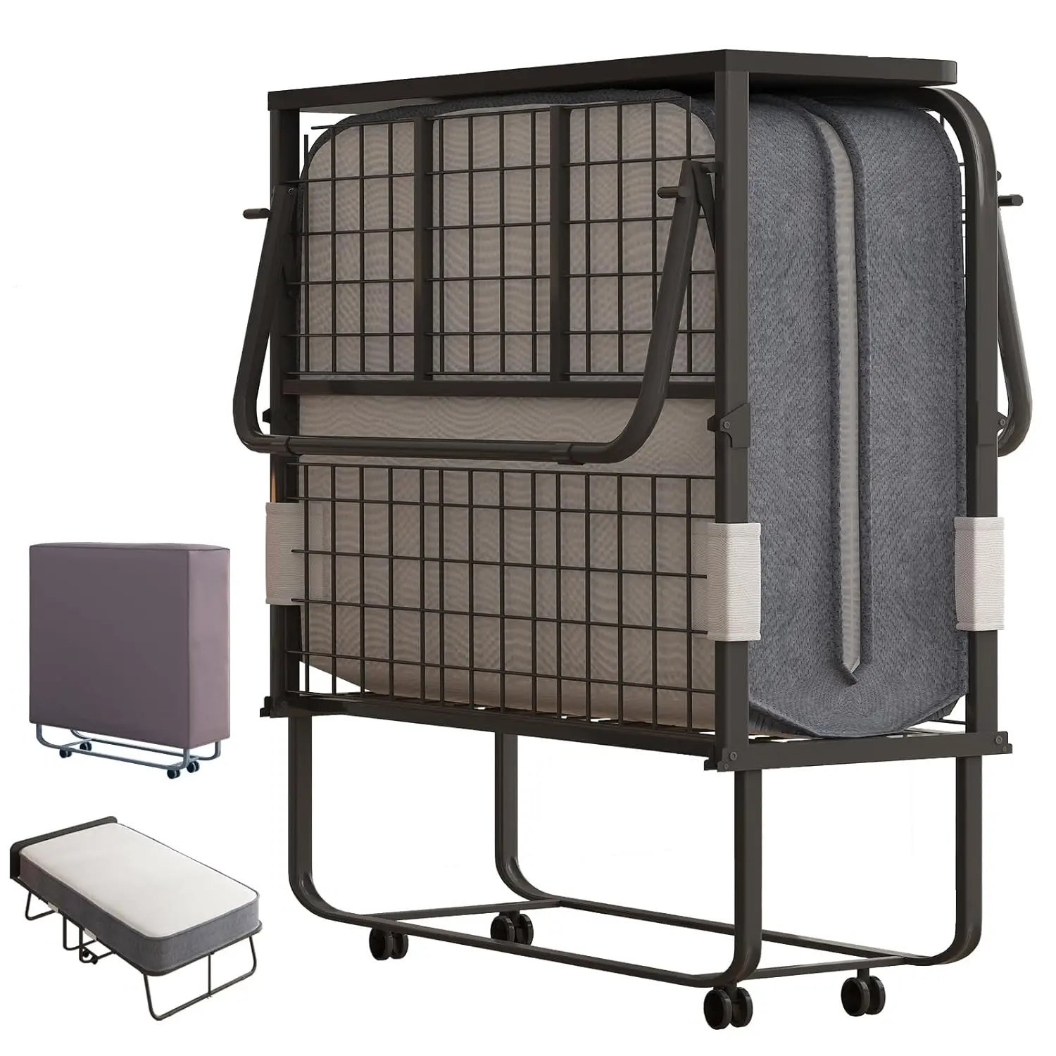 75"x38" Folding Rollaway Bed 5" Mattress Headboard Dust Cover Casters Guest Space Saver, Customized
75"x38" Folding Rollaway Bed 5" Mattress Headboard Dust Cover Casters Guest Space Saver, Customized