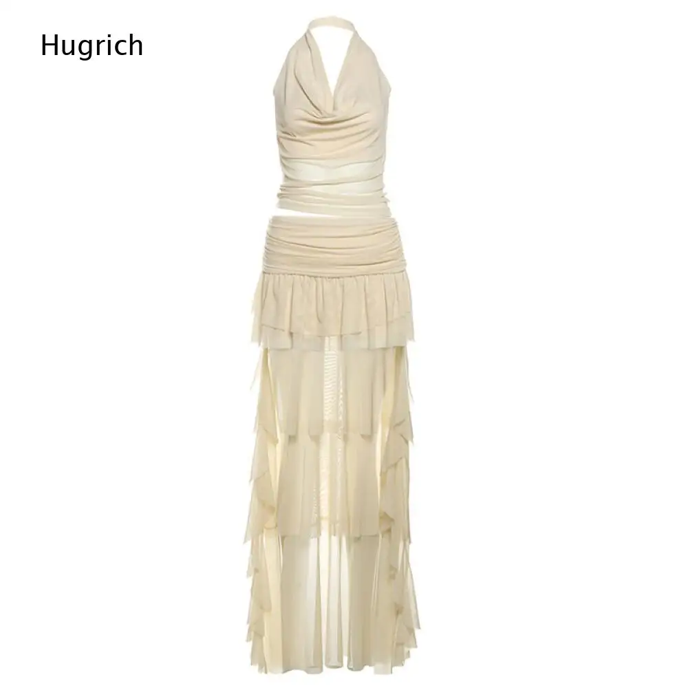 All Ruched Mesh Cowl Neck Two Piece Women Beige Halter Tier Ruffle Split Floor Length Skirt Matching Outfit
All Ruched Mesh Cowl Neck Two Piece Women Beige Halter Tier Ruffle Split Floor Length Skirt Matching Outfit