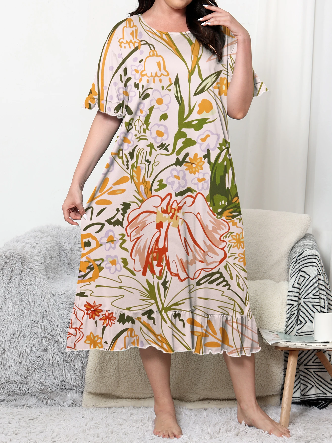 2025 Plus Size Women's Milk Silk Sleep Dress Botanical Print Floral Nightdress Comfy Homewear Summer 1XL-5XL XFS Free
2025 Plus Size Women's Milk Silk Sleep Dress Botanical Print Floral Nightdress Comfy Homewear Summer 1XL-5XL XFS Free