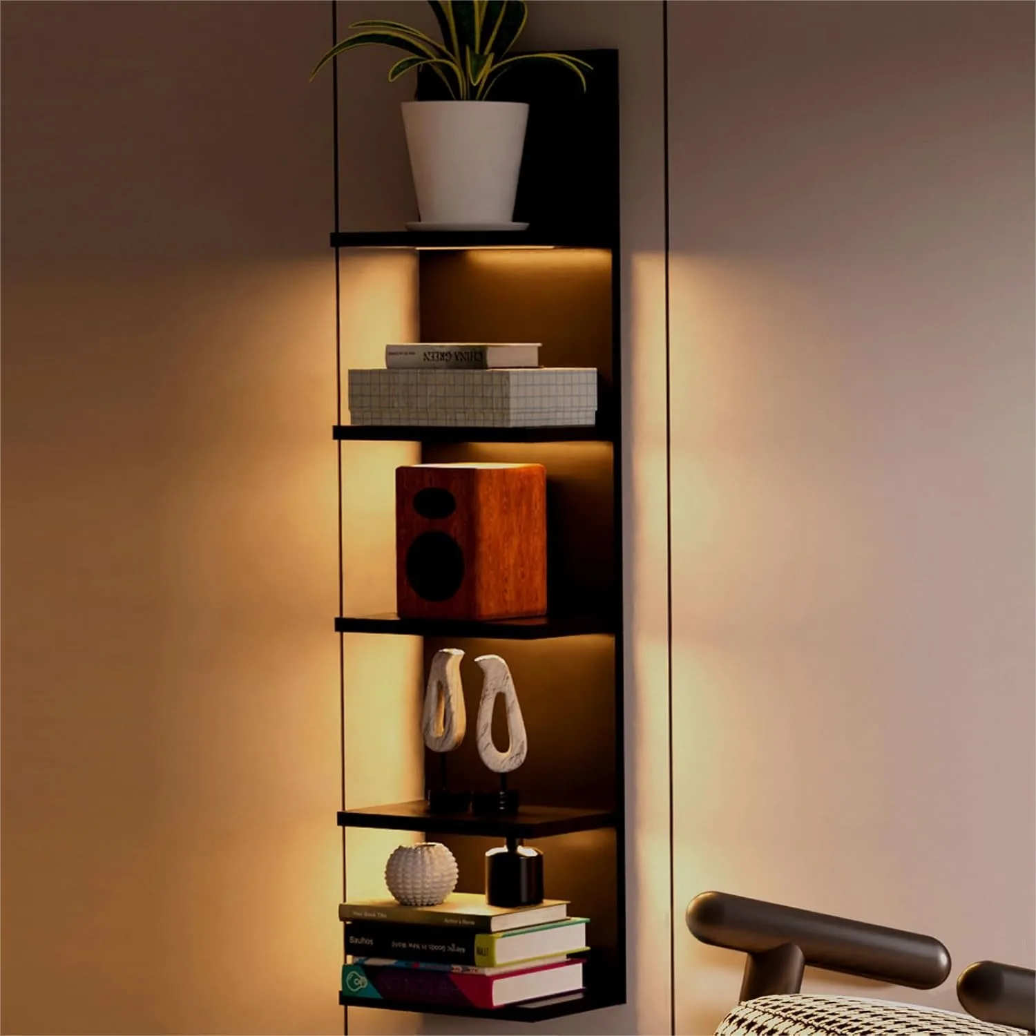 5 Tier Wall Shelf with Light, Black Vertical Floating Shelves for Living Room, Bedroom, Vanity Storage Display
5 Tier Wall Shelf with Light, Black Vertical Floating Shelves for Living Room, Bedroom, Vanity Storage Display