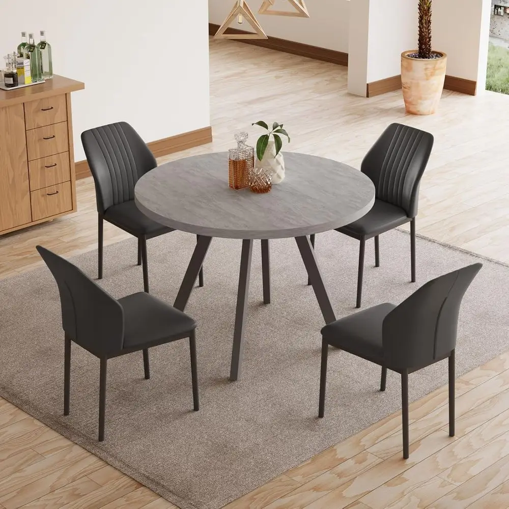 Space-Saving Grey Round Dining Table with 4 Black Chairs for Modern Kitchen and Dining Room
Space-Saving Grey Round Dining Table with 4 Black Chairs for Modern Kitchen and Dining Room