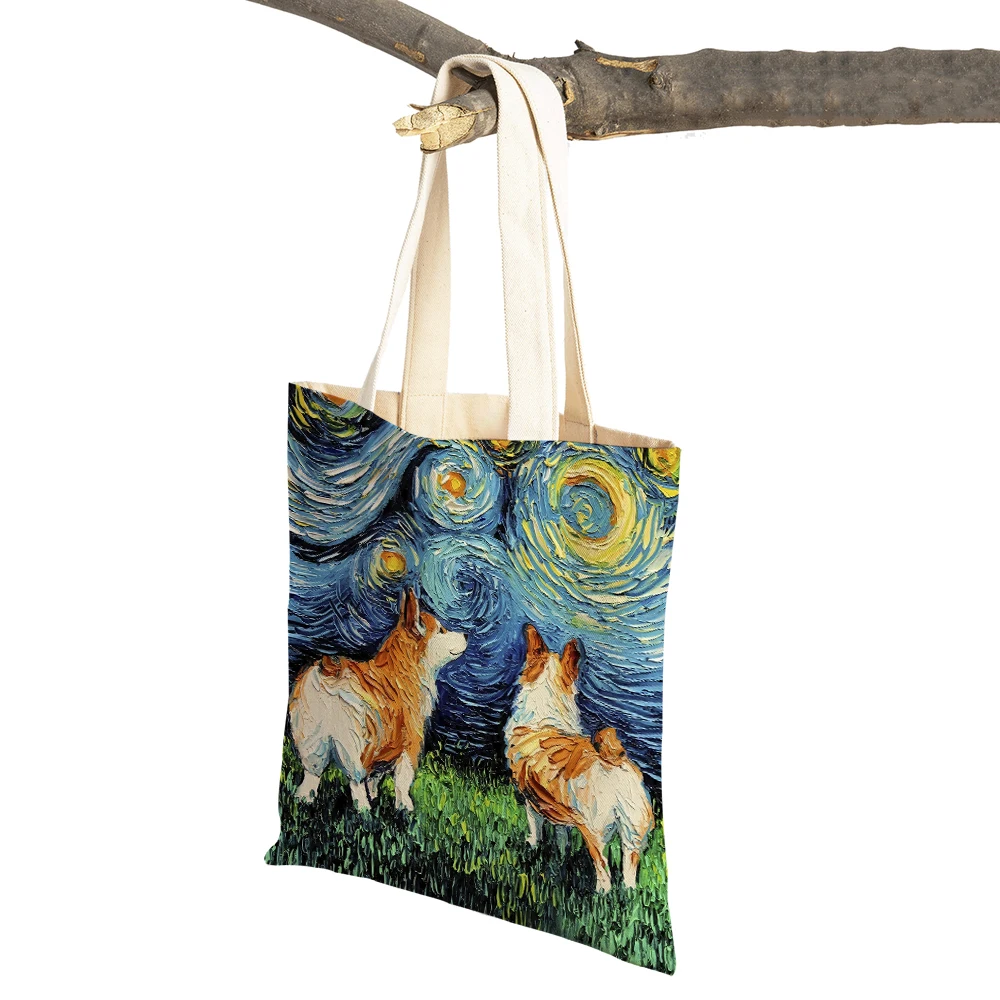 Starry Sky Dog Oil Painting Art Tote Handbag Reusable Fashion Animal Both Sides Print Casual Canvas Cloth Women Shopping Bags
Starry Sky Dog Oil Painting Art Tote Handbag Reusable Fashion Animal Both Sides Print Casual Canvas Cloth Women Shopping Bags