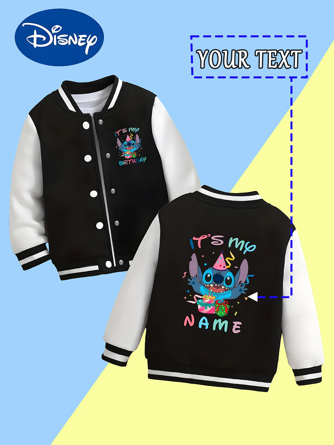 MINISO Disney Birthday Stitch Boys Baseball Jacket - Featuring a playful Stitch birthday scene, give your child a special "NAME"
MINISO Disney Birthday Stitch Boys Baseball Jacket - Featuring a playful Stitch birthday scene, give your child a special "NAME"