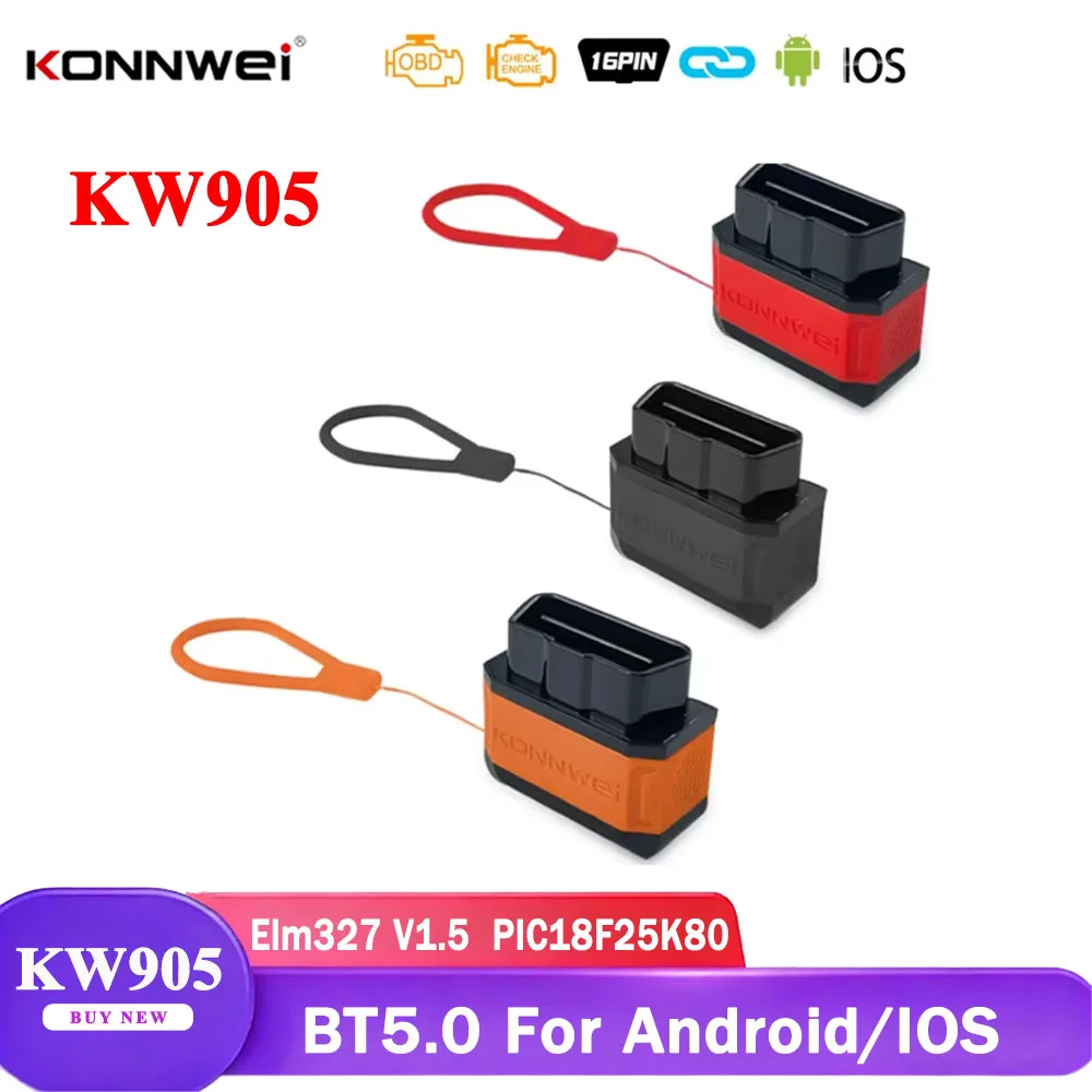 KONNWEI KW905 ELM327 V1.5 OBD2 Scanner Bluetooth 5.0 for IOS Android Car Diagnostic Tool ELM 327 V1 5 Code Reader pk Vgate iCar2
KONNWEI KW905 ELM327 V1.5 OBD2 Scanner Bluetooth 5.0 for IOS Android Car Diagnostic Tool ELM 327 V1 5 Code Reader pk Vgate iCar2
