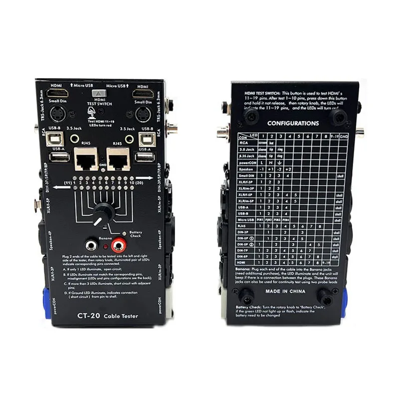 Multifunctional Audio Cable Tester CT-20 Signal Audio Cable Battery H D M I Cable Tester
Multifunctional Audio Cable Tester CT-20 Signal Audio Cable Battery H D M I Cable Tester