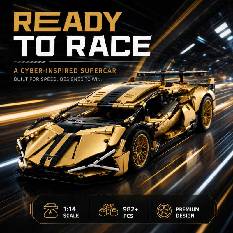 1:14 Gold Cyberpunk Supercar Building Blocks Set 982PCS Sports Racing Car Model Kit Display Bricks Toy Gift for Boys Adults
1:14 Gold Cyberpunk Supercar Building Blocks Set 982PCS Sports Racing Car Model Kit Display Bricks Toy Gift for Boys Adults