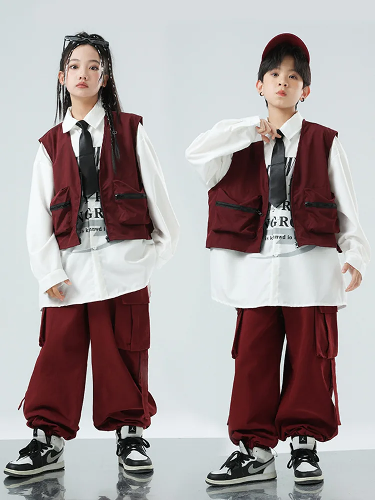 Kid Kpop Hip Hop Clothing White Shirt Wine Red Crop Vest Top Casual Strap Cargo Pants for Girl Boy Street Dance Costumes Clothes
Kid Kpop Hip Hop Clothing White Shirt Wine Red Crop Vest Top Casual Strap Cargo Pants for Girl Boy Street Dance Costumes Clothes
