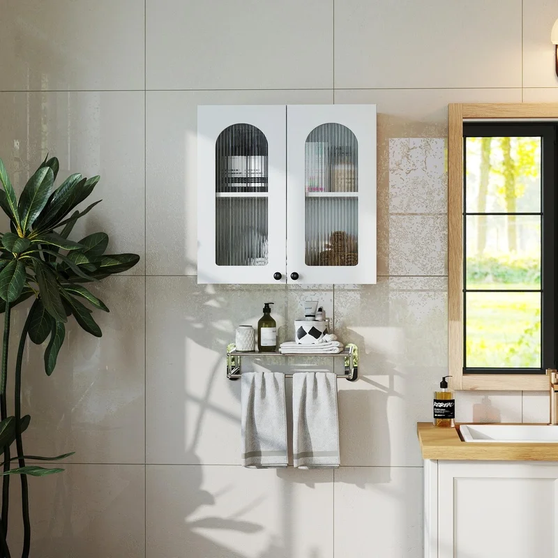 Arched Glass Door Wall Cabinet with Fixed Shelves for Kitchen, Bathroom, Living Room
Arched Glass Door Wall Cabinet with Fixed Shelves for Kitchen, Bathroom, Living Room