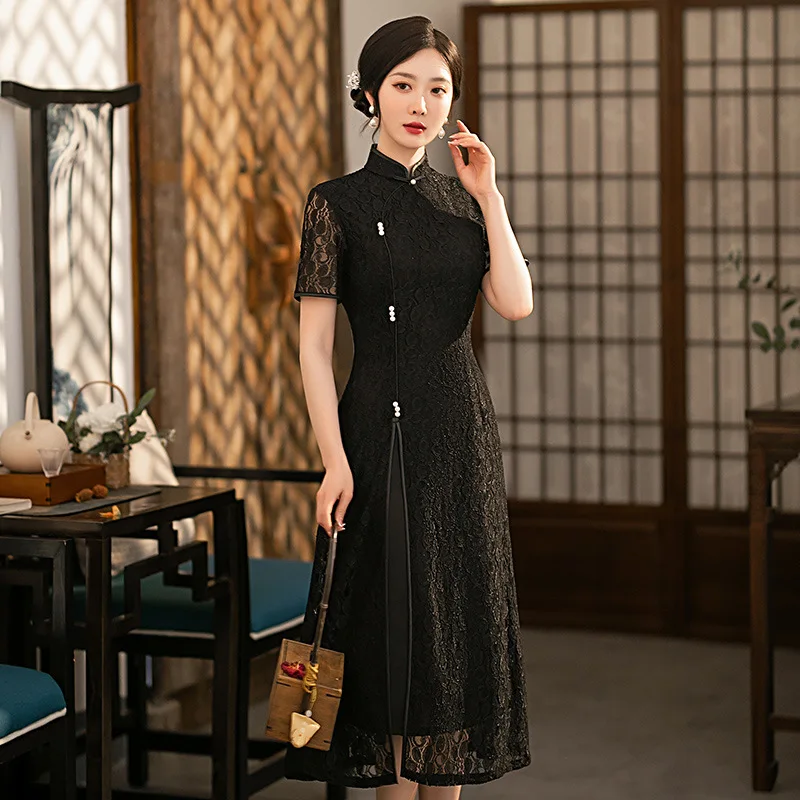 Летнее черное кружевное платье-Ципао Yourqipao, улучшенное вечернее платье в традиционном китайском стиле для женщин
Летнее черное кружевное платье-Ципао Yourqipao, улучшенное вечернее платье в традиционном китайском стиле для женщин
