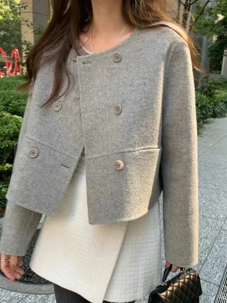 ay High-End Woolen Coat Women's Retro Ladylike round Ne Double Button Small Size Tweed Coat Korean Sle Commute Faion
ay High-End Woolen Coat Women's Retro Ladylike round Ne Double Button Small Size Tweed Coat Korean Sle Commute Faion