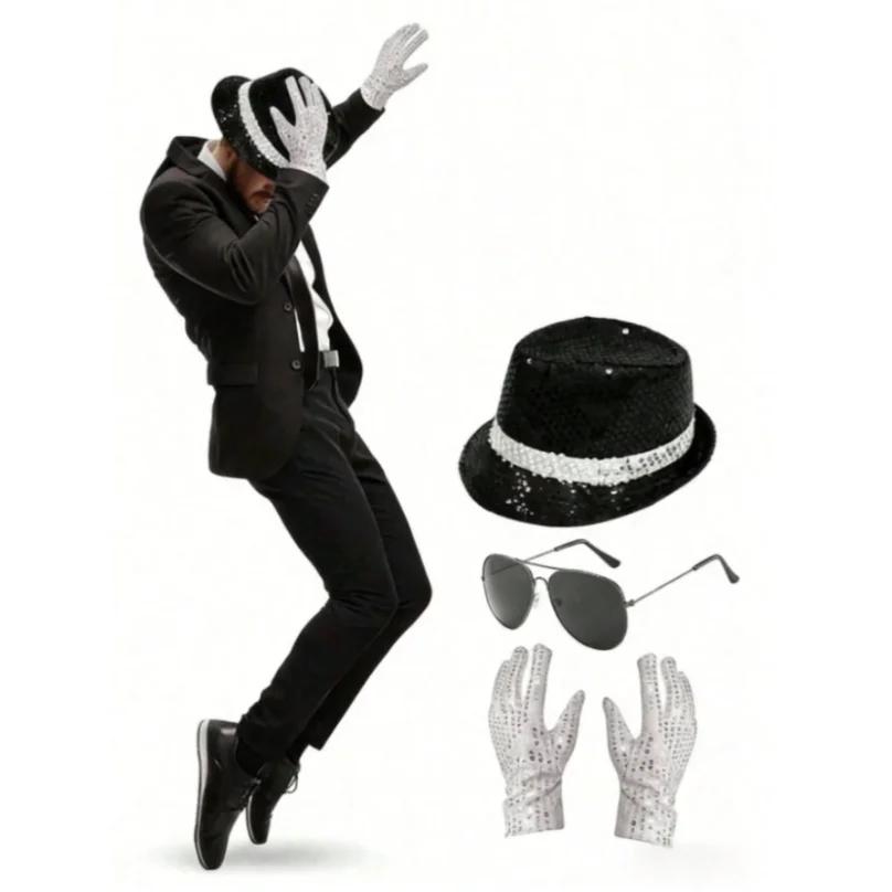 Michael Jackson Costume Accessories Set - Sequin Fedora Hat + Rhinestone Gloves + Aviator Sunglasses, Halloween Cosplay Party Dr
Michael Jackson Costume Accessories Set - Sequin Fedora Hat + Rhinestone Gloves + Aviator Sunglasses, Halloween Cosplay Party Dr