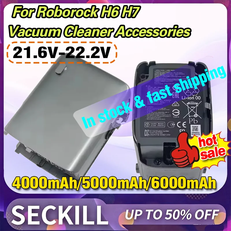 New 22.2V 6000mAh for Roborock H6 H7 Vacuum Cleaner Accessories Lithium Battery H6M1A H7M1A High Capacity Battery
New 22.2V 6000mAh for Roborock H6 H7 Vacuum Cleaner Accessories Lithium Battery H6M1A H7M1A High Capacity Battery