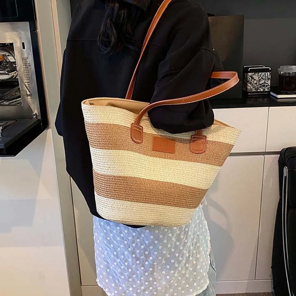 Large Capacity Stripe Woven Tote Bag Lightweight Polyester Shopping Straw Bag Leather Underarm Pouch Summer Beach Handbag
Large Capacity Stripe Woven Tote Bag Lightweight Polyester Shopping Straw Bag Leather Underarm Pouch Summer Beach Handbag