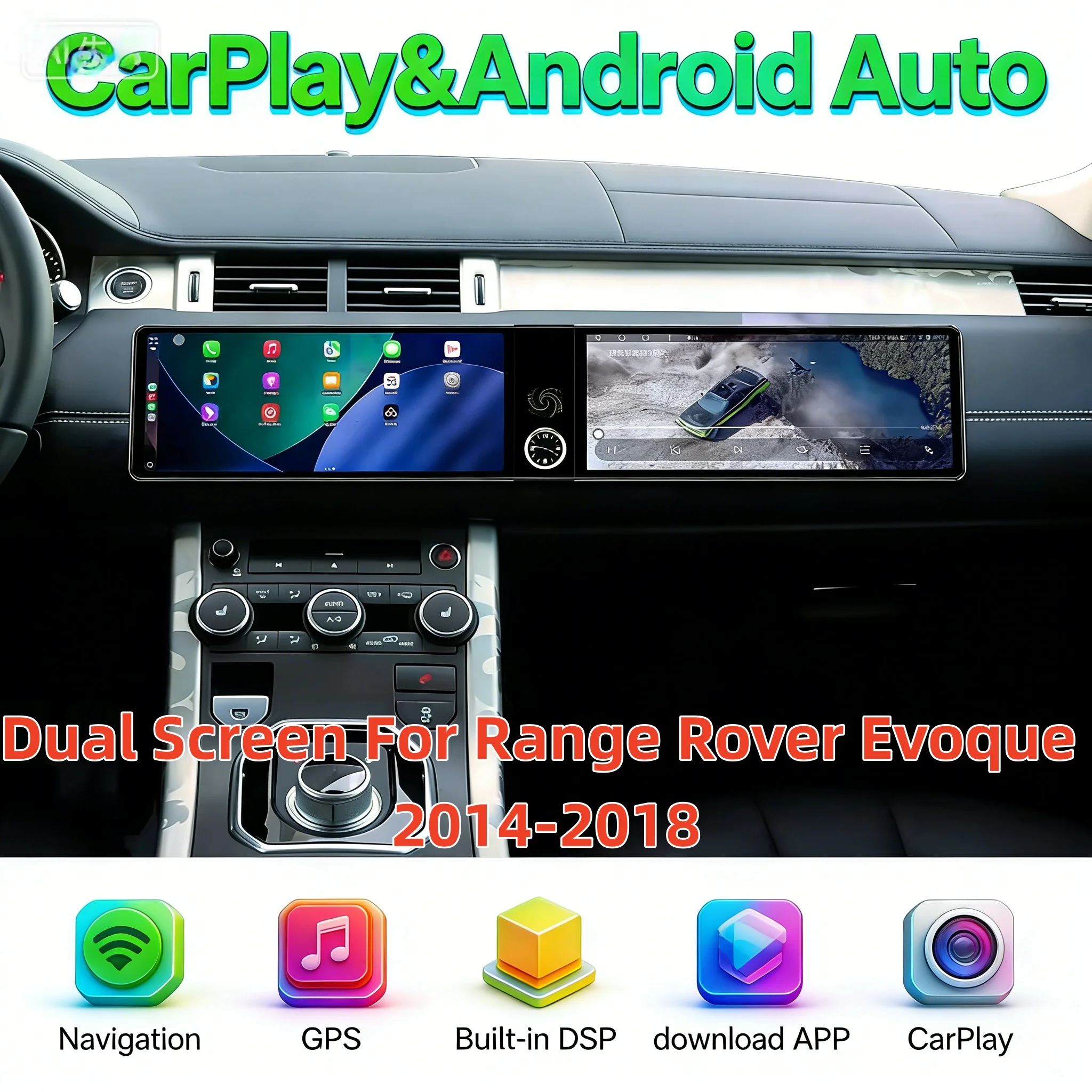 Мультимедийный автомобильный плеер на базе Android с двойным экраном для Range Rover Evoque 2014-2018, радио Carplay, GPS-навигация, головное устройство, Bluetooth GPS
Мультимедийный автомобильный плеер на базе Android с двойным экраном для Range Rover Evoque 2014-2018, радио Carplay, GPS-навигация, головное устройство, Bluetooth GPS