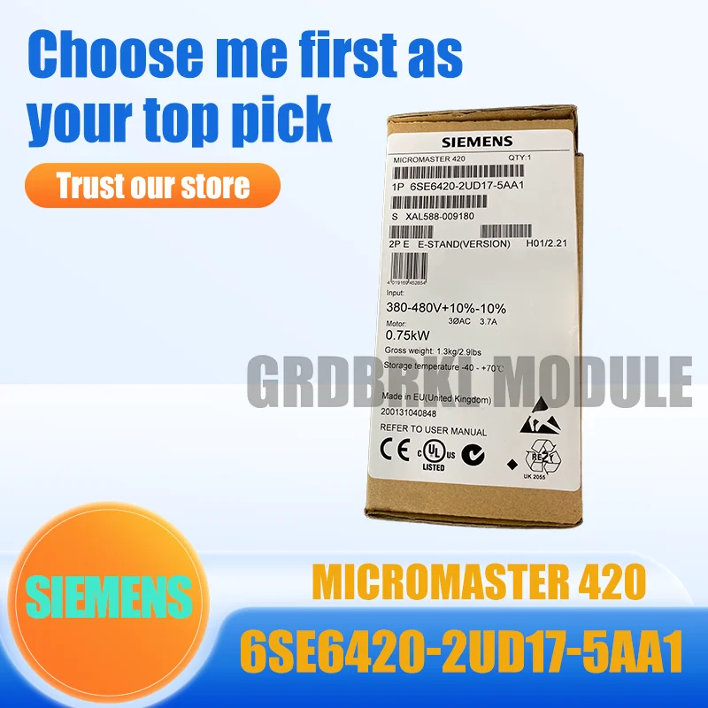 New Original SIEMENS 6SE6420-2UD17-5AA1 MM420 0.75kW 3 Phase Inverter
New Original SIEMENS 6SE6420-2UD17-5AA1 MM420 0.75kW 3 Phase Inverter