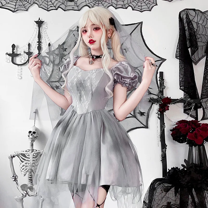 Halloween Cospaly Costume for Women Gothic Style Ghost Bride Plays Ball Anime Disfraz
Halloween Cospaly Costume for Women Gothic Style Ghost Bride Plays Ball Anime Disfraz