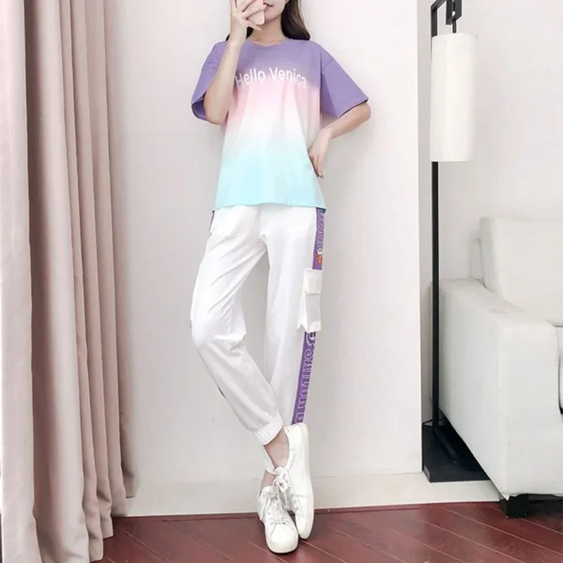 Women's Leisure Sports Suit 2025 Summer New Fashion Cute Short Sleeves Student T-shirt And Pencil Pants Two Piece Set For Women
Women's Leisure Sports Suit 2025 Summer New Fashion Cute Short Sleeves Student T-shirt And Pencil Pants Two Piece Set For Women