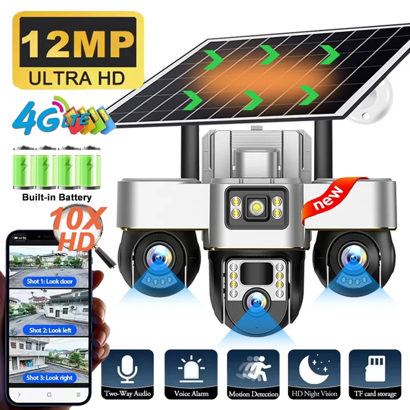 12MP Three-Lens LED Street Light 4G Camera Solar Power Outdoor Security Protection CCTV PIR Human Detection V380 Pro PTZ Monitor 
12MP Three-Lens LED Street Light 4G Camera Solar Power Outdoor Security Protection CCTV PIR Human Detection V380 Pro PTZ Monitor