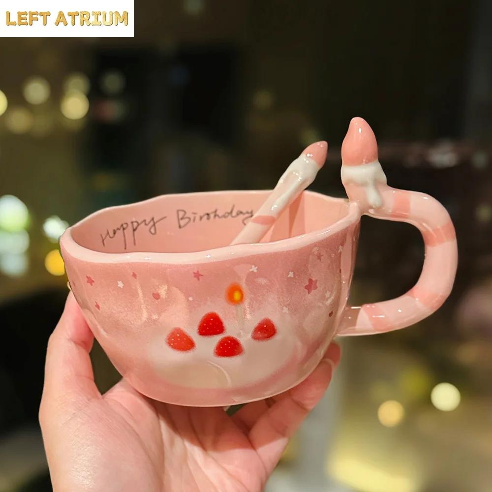 Cute Hand-Painted Relief Ceramic Cups with Spoon Birthday Theme Strawberry Pattern Water Cup Daily Office Coffee Milk Mugs
Cute Hand-Painted Relief Ceramic Cups with Spoon Birthday Theme Strawberry Pattern Water Cup Daily Office Coffee Milk Mugs