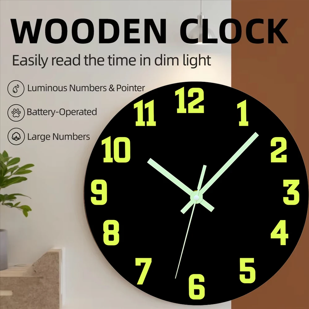 1PC Luminous Wall Clock Wooden Fashion Clock Silent Light in Dark Night With No Ticking Bedroom Wall Clock 8/10/12 Inch
1PC Luminous Wall Clock Wooden Fashion Clock Silent Light in Dark Night With No Ticking Bedroom Wall Clock 8/10/12 Inch