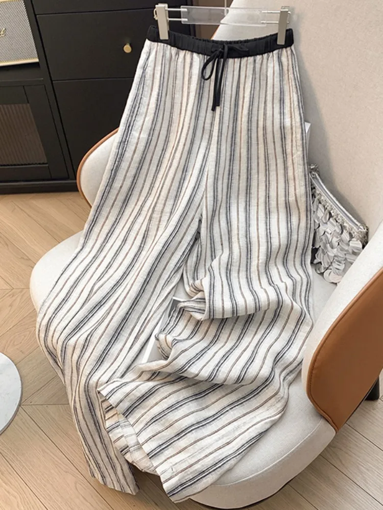 Laid-back Stripe Drawstring Cotton Linen Wide Leg Pants Women Summer Elastic Waist Slimming Linen Casual Straight Cut Trouser...
Laid-back Stripe Drawstring Cotton Linen Wide Leg Pants Women Summer Elastic Waist Slimming Linen Casual Straight Cut Trouser...