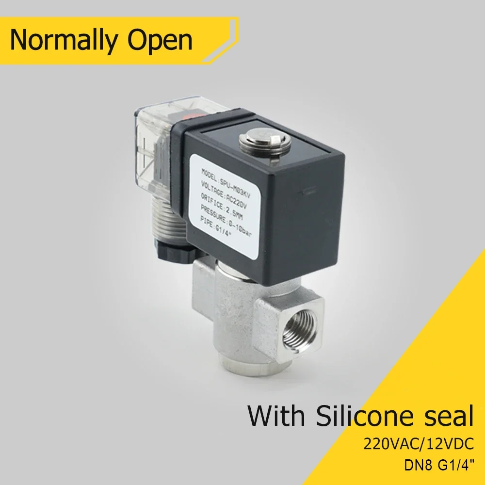 G1/4 VX2120-08-SS-NO Normally Open Stainless Steel 304 Solenoid Valve With Silicone Rubber Seal 220VAC 12VDC DN8
G1/4 VX2120-08-SS-NO Normally Open Stainless Steel 304 Solenoid Valve With Silicone Rubber Seal 220VAC 12VDC DN8