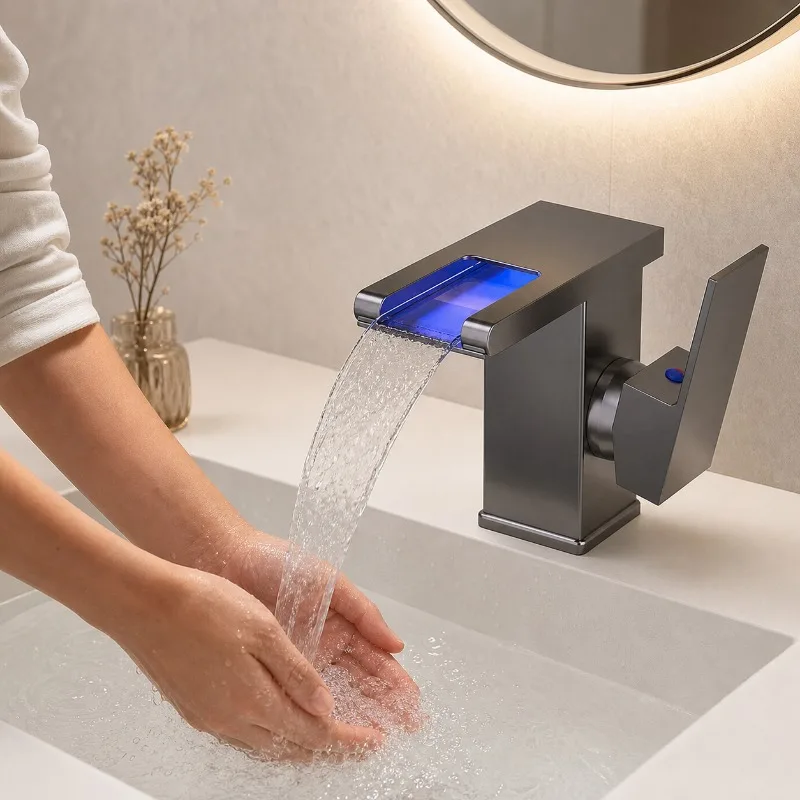 Modern Luxury LED Light Brass Mixer Wash Basin Faucet Bathroom Cold Hot Water Tap for Sink Toilet
Modern Luxury LED Light Brass Mixer Wash Basin Faucet Bathroom Cold Hot Water Tap for Sink Toilet
