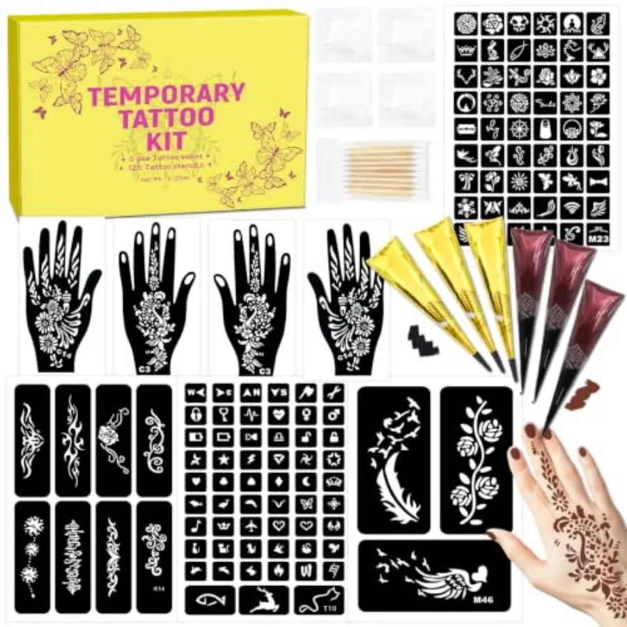 26 PCS Temporary Tattoos Stencils Kit, Temporary Tattoos Kit - 6 Pcs 2 Color wn Black Ink wit Gloves, DIY Body Art Painting Wo
26 PCS Temporary Tattoos Stencils Kit, Temporary Tattoos Kit - 6 Pcs 2 Color wn Black Ink wit Gloves, DIY Body Art Painting Wo