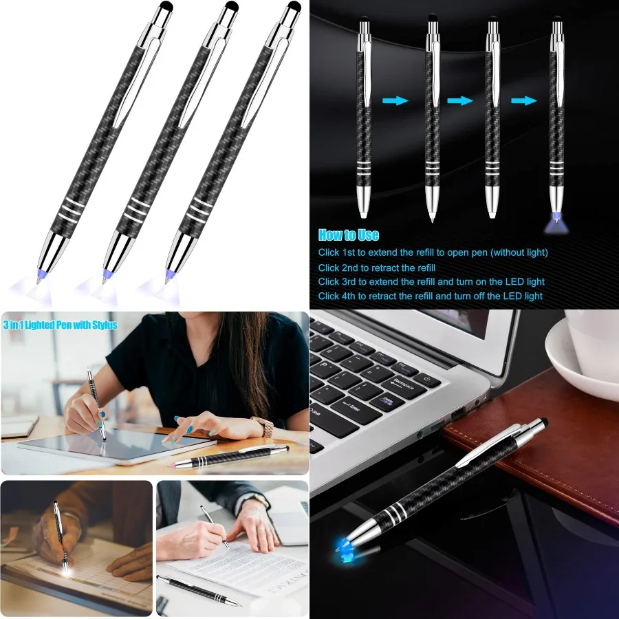 Glovion Lighted Tip Pen With Stylus 3-in-1 - LED Penlight Ballpoint Pen for Writing in the Dark - Pack of 3 - Blue Light - GL00
Glovion Lighted Tip Pen With Stylus 3-in-1 - LED Penlight Ballpoint Pen for Writing in the Dark - Pack of 3 - Blue Light - GL00