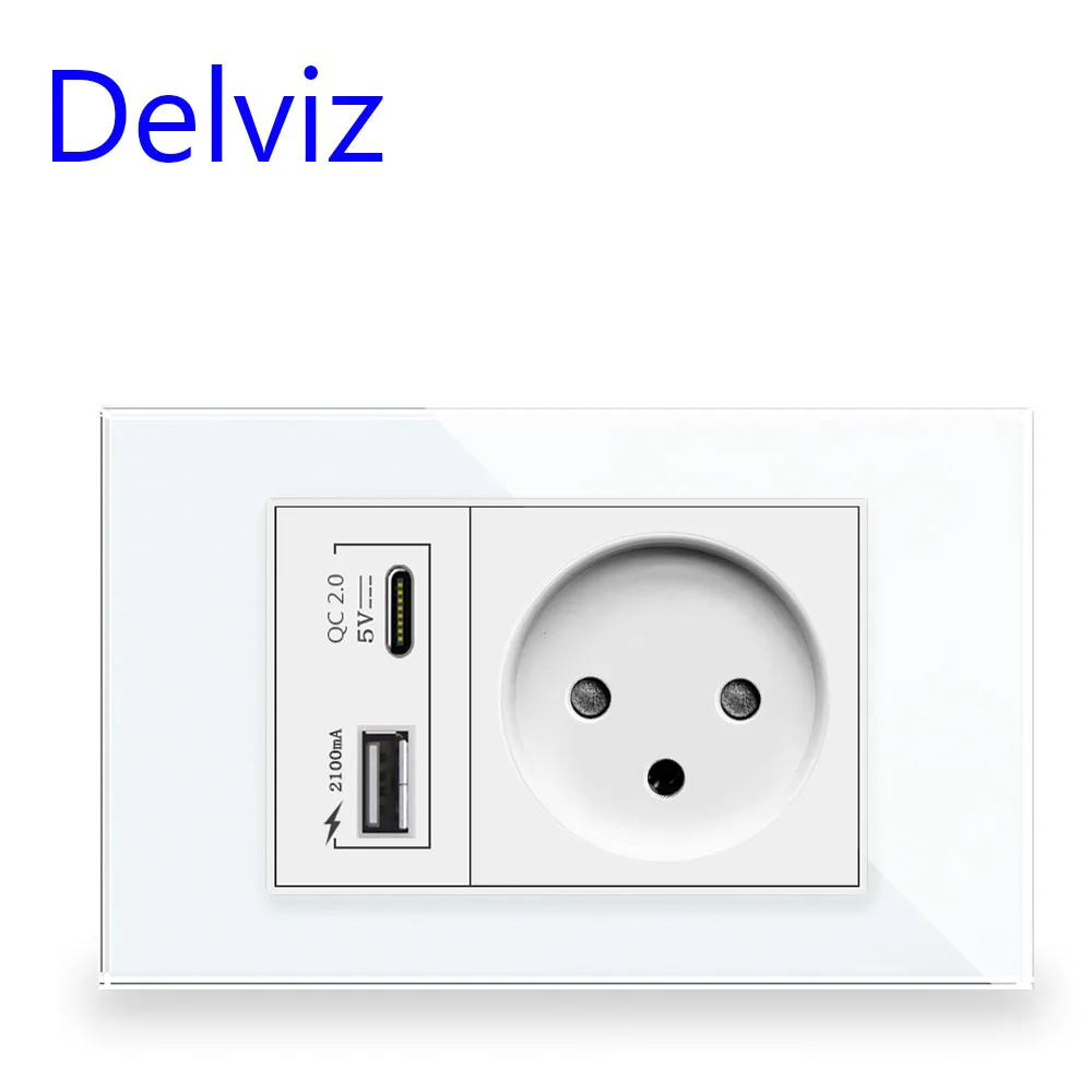 Delviz Type H Wall Power Socket 16A, USB A&C Ports 5V 2.1A, 16A/250VAC, 120x72mm, White Glass Panel,SI-32 Israel Standard Outlet
Delviz Type H Wall Power Socket 16A, USB A&C Ports 5V 2.1A, 16A/250VAC, 120x72mm, White Glass Panel,SI-32 Israel Standard Outlet