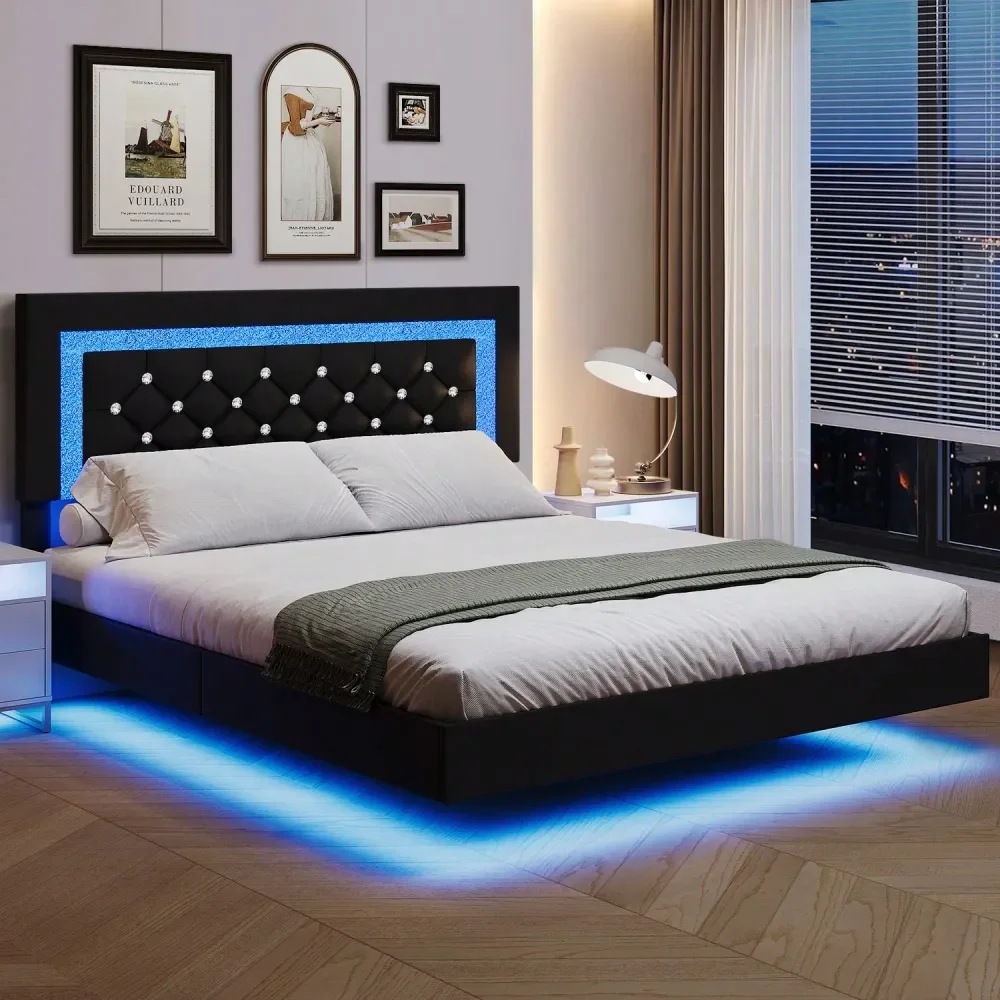 Queen King Bed Frame, Upholstered Platform Bed Frame With LED Light, LED Bed Frame With Diamond Headboard, White Pink Black, Ful
Queen King Bed Frame, Upholstered Platform Bed Frame With LED Light, LED Bed Frame With Diamond Headboard, White Pink Black, Ful