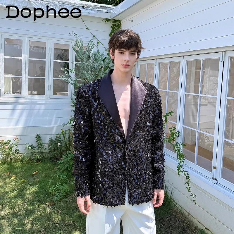 Men's 2025 Autumn New High-End Sequin Decoration Blazers Long Sleeve Fashion Sparkling Suit Jackets Male Handsome Tailored Coats
Men's 2025 Autumn New High-End Sequin Decoration Blazers Long Sleeve Fashion Sparkling Suit Jackets Male Handsome Tailored Coats