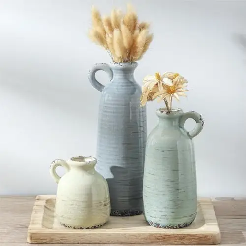 Ceramic Vase Set of 3 - Modern Farmhouse Neutral Vases with Handle for Home Decor, Pampas Grass & Flowers
Ceramic Vase Set of 3 - Modern Farmhouse Neutral Vases with Handle for Home Decor, Pampas Grass & Flowers
