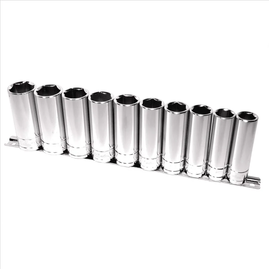 K-Tool 28200 10-pc 1/2 Drive 6-Point Metric Deep Socket Set for automotive repair, chrome vanadium steel, polished silver, dura
K-Tool 28200 10-pc 1/2 Drive 6-Point Metric Deep Socket Set for automotive repair, chrome vanadium steel, polished silver, dura