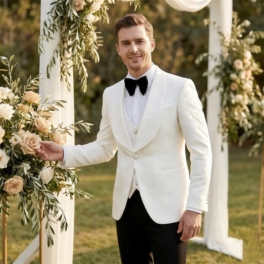 Ship Today ! Jacquard 3 Piece Wedding Suit for Groom, One Button Shawl Lapel Jacket with Vest & Black Pants S-3XL Formal Tuxedo
Ship Today ! Jacquard 3 Piece Wedding Suit for Groom, One Button Shawl Lapel Jacket with Vest & Black Pants S-3XL Formal Tuxedo