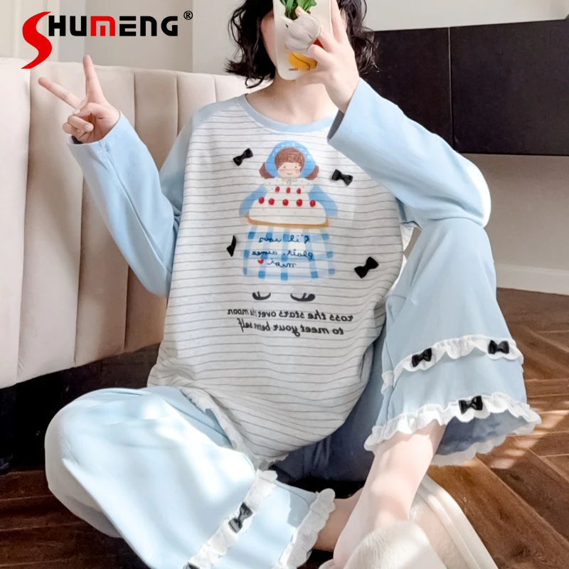 Женские пижамы в японском милом стиле, осенне-зимний милый кружевной свободный хлопковый комплект, женский носимый весенне-осенний домашний костюм
Женские пижамы в японском милом стиле, осенне-зимний милый кружевной свободный хлопковый комплект, женский носимый весенне-осенний домашний костюм