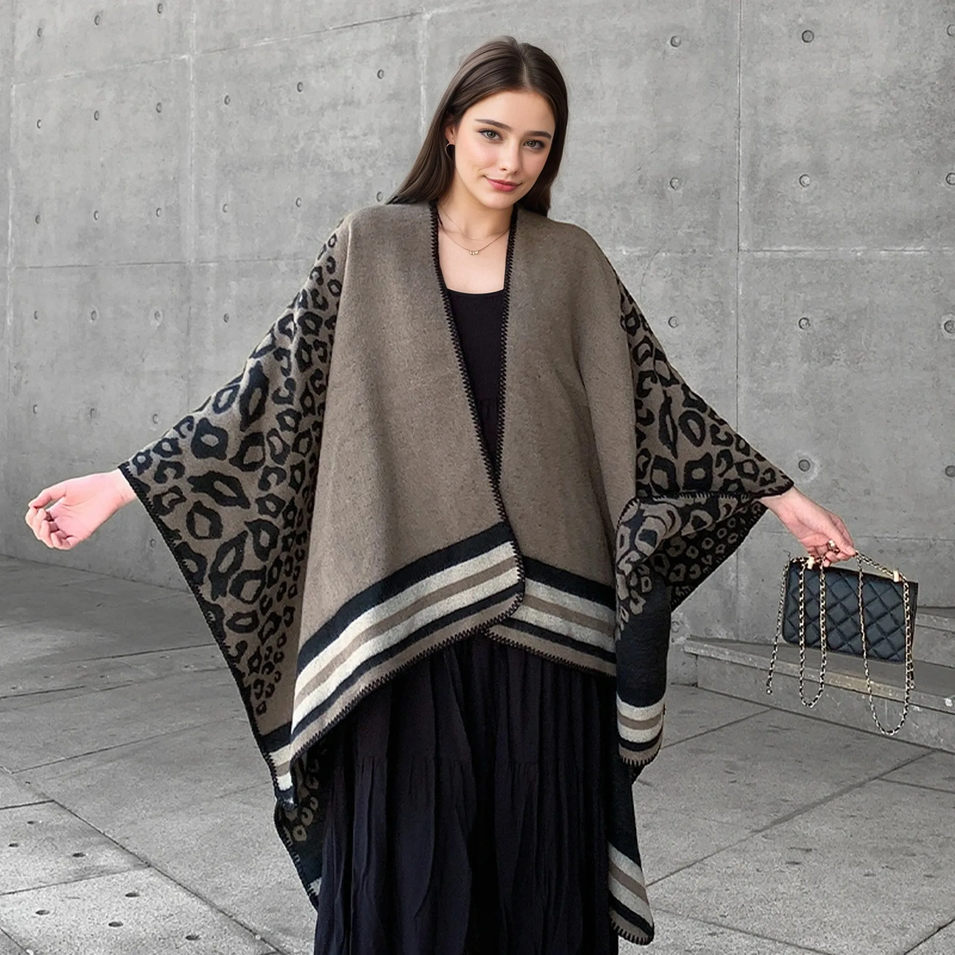 Spring and Autumn Leopard Pattern Split Knitted Shawl Travel Shawl Outer Fashion Imitation Cashmere Warm Cloak Women P1
Spring and Autumn Leopard Pattern Split Knitted Shawl Travel Shawl Outer Fashion Imitation Cashmere Warm Cloak Women P1
