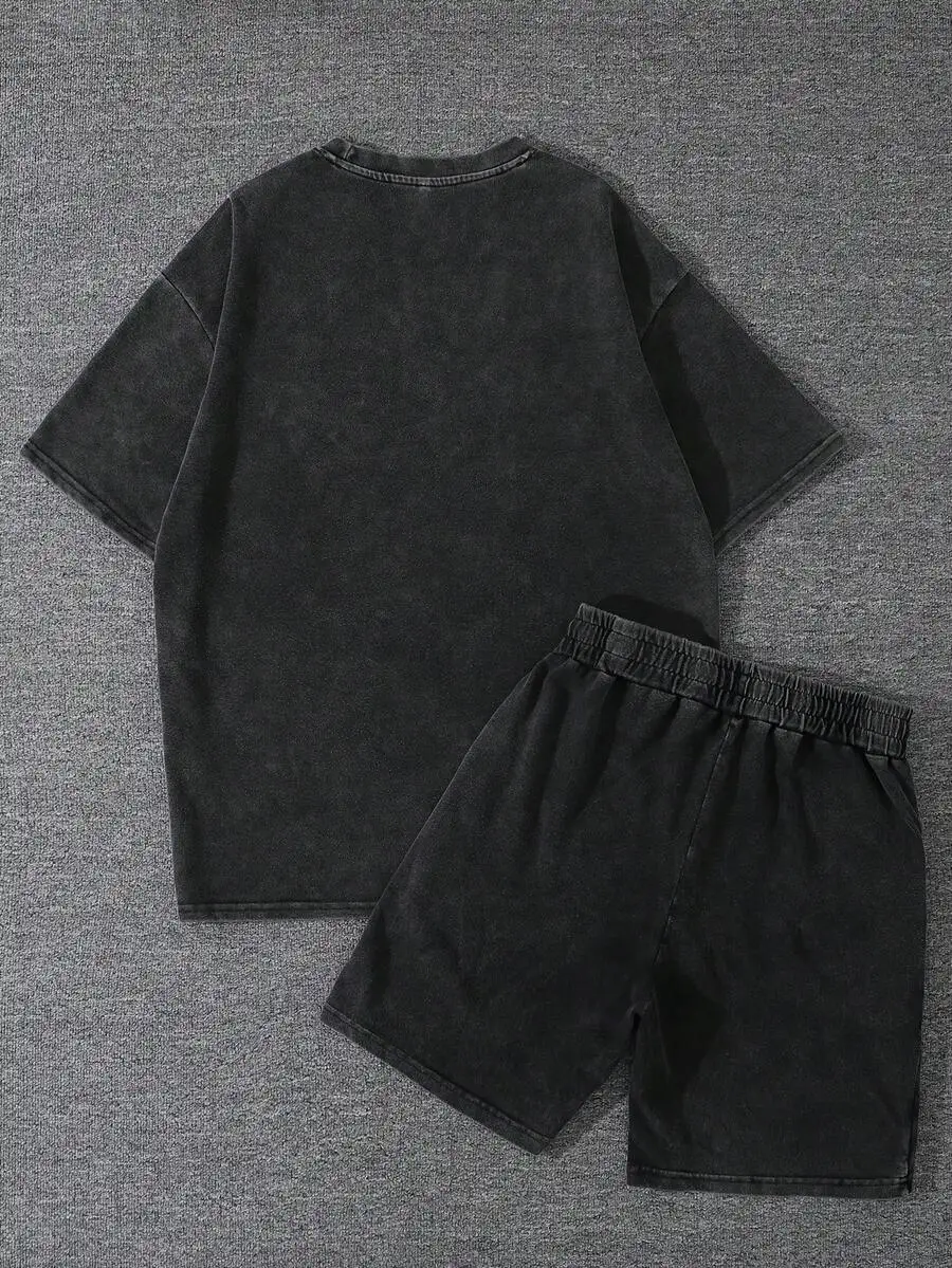 Unisex Washed Black Streetwear Two-Piece Set: Loose Short Sleeve T-Shirt And Elastic Waist Shorts
Unisex Washed Black Streetwear Two-Piece Set: Loose Short Sleeve T-Shirt And Elastic Waist Shorts