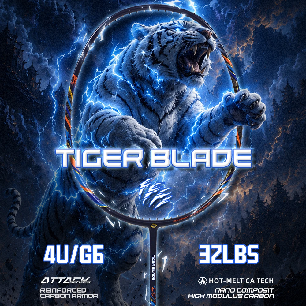Tiger Blade - Badminton Racket, T800 Carbon Fibre, 4U/G6, Max 32lbs Pre-Strung 26lbs, Fast Smash Power Attack, Free Pro Overgrip
Tiger Blade - Badminton Racket, T800 Carbon Fibre, 4U/G6, Max 32lbs Pre-Strung 26lbs, Fast Smash Power Attack, Free Pro Overgrip