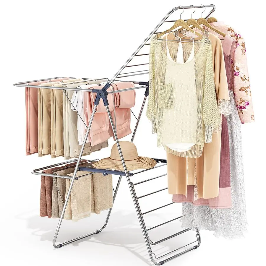 Clothes Drying Rack with 4 Wings, Stainless Steel Drying Rack Clothing with HeightAdjustable, Foldable Gullwings Laundry Drying
Clothes Drying Rack with 4 Wings, Stainless Steel Drying Rack Clothing with HeightAdjustable, Foldable Gullwings Laundry Drying