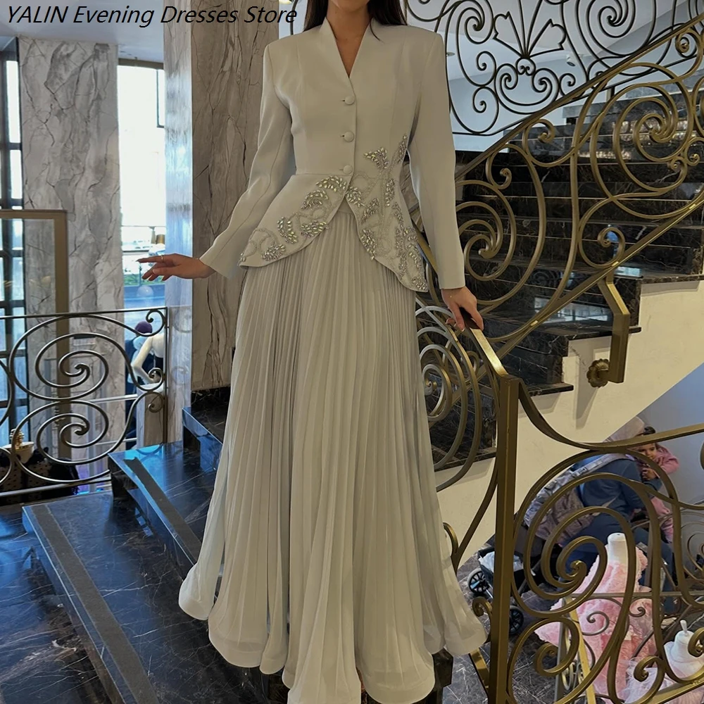 Women's A-line Evening Dresses Floor-length V-neck Full Sleeve Prom Dresses Fashion Crystal Flowers Button Customized Gowns
Women's A-line Evening Dresses Floor-length V-neck Full Sleeve Prom Dresses Fashion Crystal Flowers Button Customized Gowns