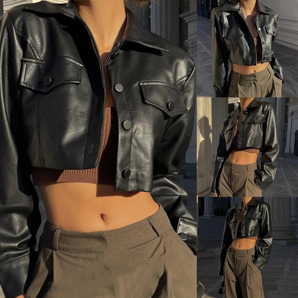 Женская сексуальная укороченная куртка-косуха из искусственной кожи с пуговицами, облегающая, в стиле байкерской одежды
Женская сексуальная укороченная куртка-косуха из искусственной кожи с пуговицами, облегающая, в стиле байкерской одежды