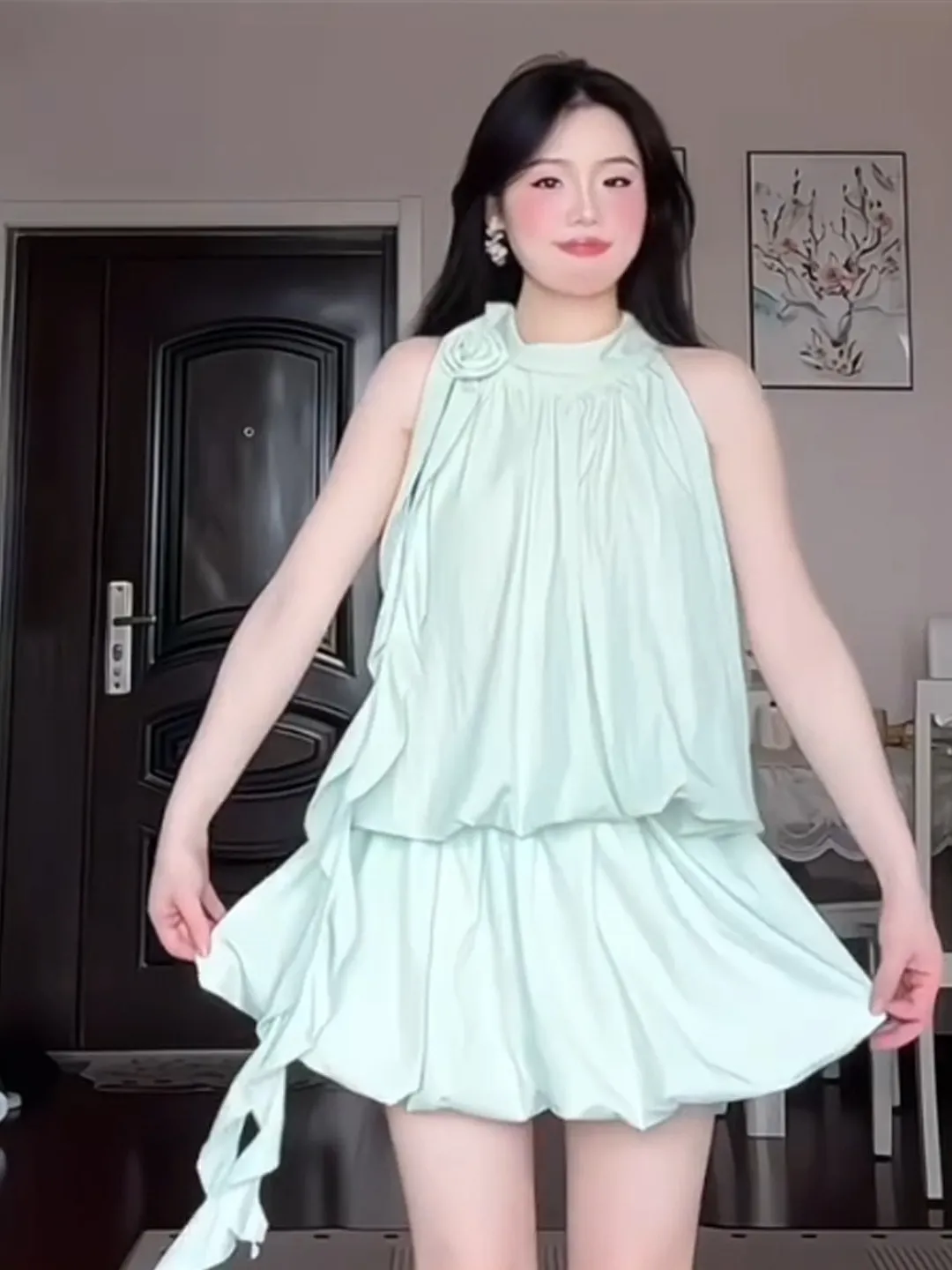 Mint Green Halter Neck Summer Vacation Women's Top And Short Skirt Set High Waist Bloomer Style Casual Loose Fit Polyester Fiber
Mint Green Halter Neck Summer Vacation Women's Top And Short Skirt Set High Waist Bloomer Style Casual Loose Fit Polyester Fiber