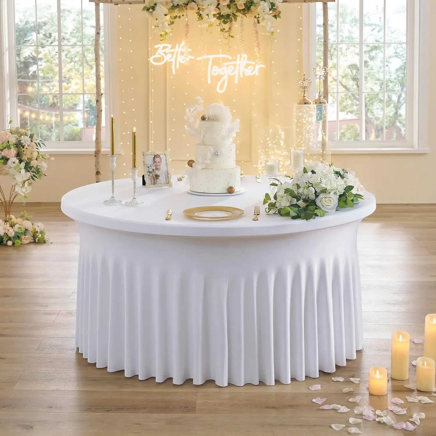 Round Spandex Tablecloth,Wrinkle Free Fitted Round Table Cloths Cover with Skirt For Wedding Birthday Party Dining Banquet Event
Round Spandex Tablecloth,Wrinkle Free Fitted Round Table Cloths Cover with Skirt For Wedding Birthday Party Dining Banquet Event