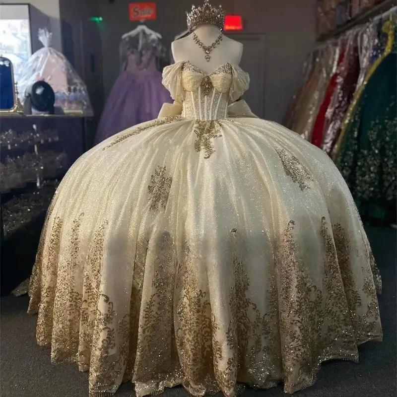 Customized Champagne Off Shoulder Sequin Quinceanera Dresses Ball Gown Bead AppliqueBirthday Luxury Dress Bow Party Gown
Customized Champagne Off Shoulder Sequin Quinceanera Dresses Ball Gown Bead AppliqueBirthday Luxury Dress Bow Party Gown