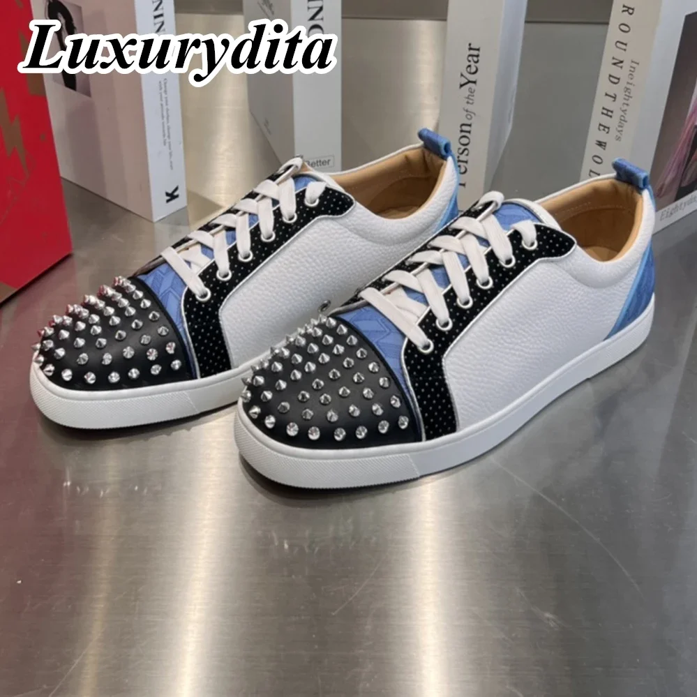 Top Quality Womens Trendy Casual Sneakers Luxury Mens Real Leather Tennis Shoes Designr Red Soled Tide Lovers Rivet Shoes HJ0464
Top Quality Womens Trendy Casual Sneakers Luxury Mens Real Leather Tennis Shoes Designr Red Soled Tide Lovers Rivet Shoes HJ0464