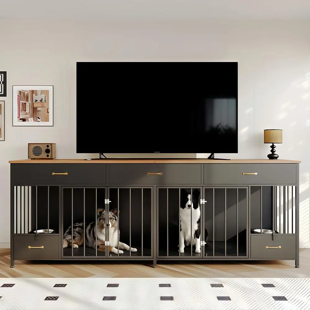 Heavy-Duty 91.5 Double Dog Crate Furniture with Feeder & 3 Drawers - Perfect for Small to Large Dogs
Heavy-Duty 91.5 Double Dog Crate Furniture with Feeder & 3 Drawers - Perfect for Small to Large Dogs